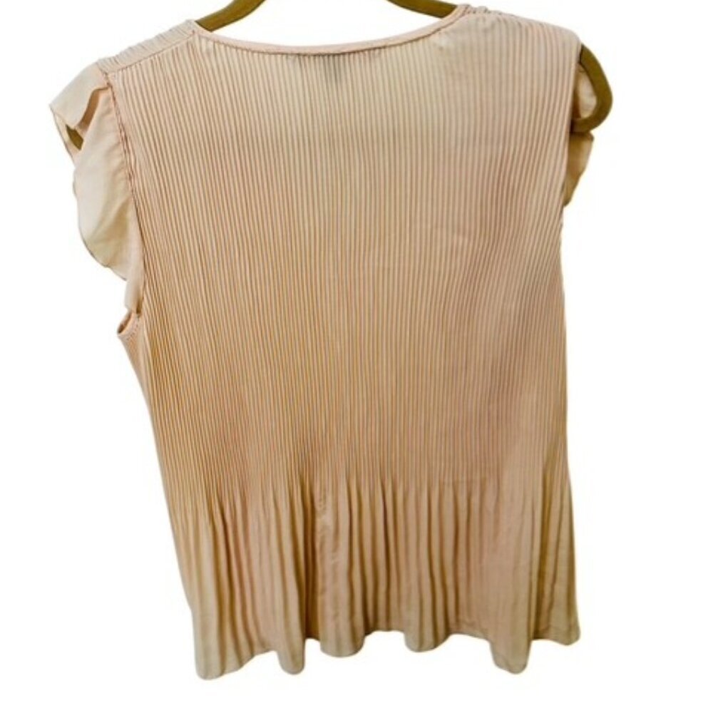 Valerie Stevens Women's Large Blouse Pink Flutter Sleeves V-Neck Faux Drawstring - Picture 3 of 5